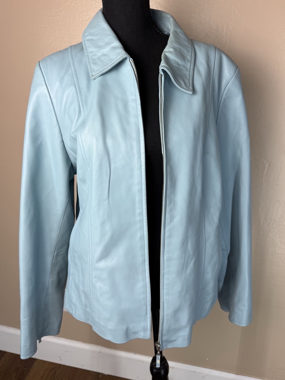Pamela McCoy Faux Leather Moto Jacket Blue Size 1X Like New